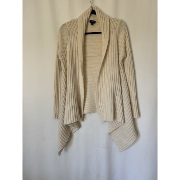 Talbots Cashmere Sweater Cardigan Medium Knit Ribbed Open Front Soft Warm Cream - Picture 1 of 12